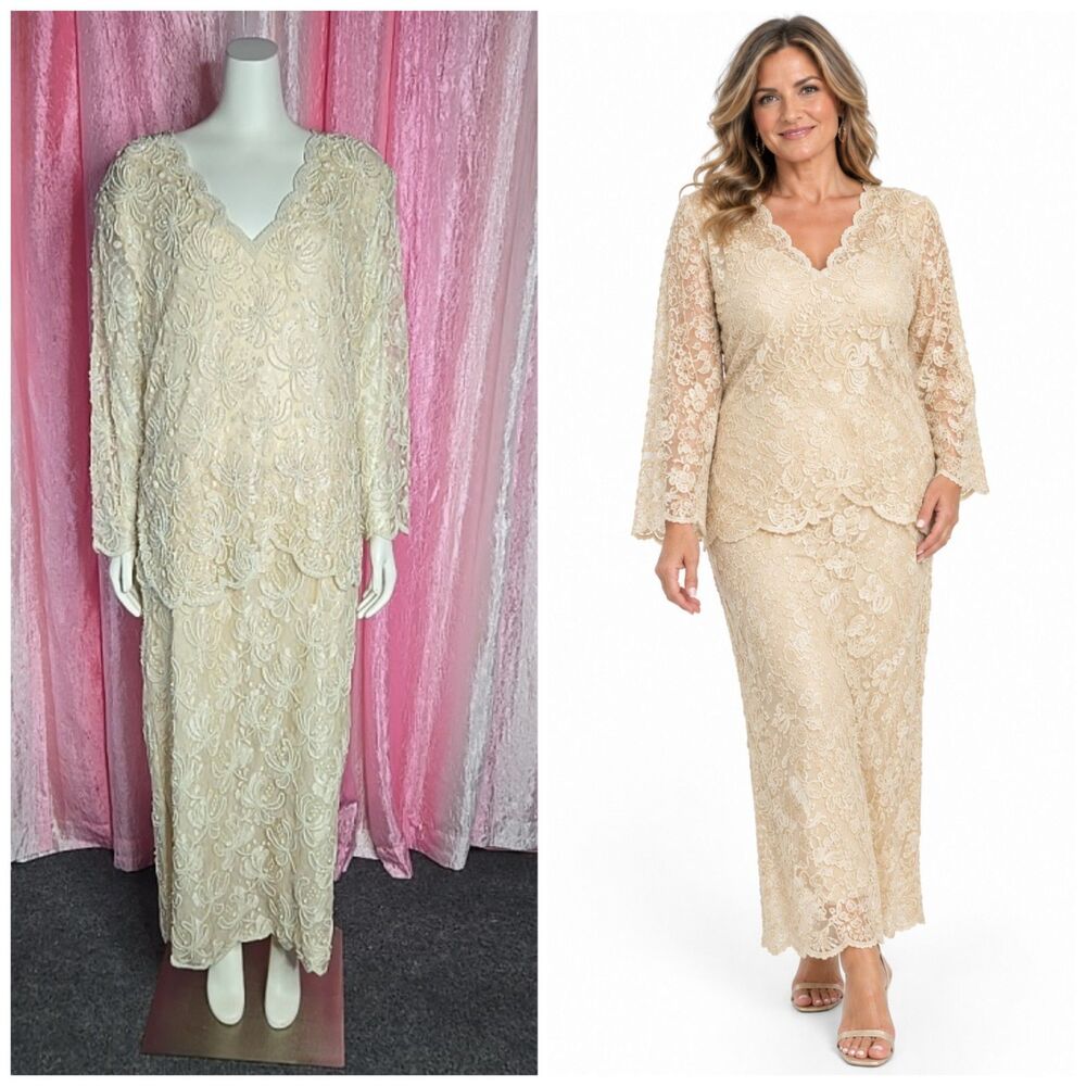 Vintage Laurence Kazar Cream Beaded Dress 1980s Exquisite Sequin Dress Size 12